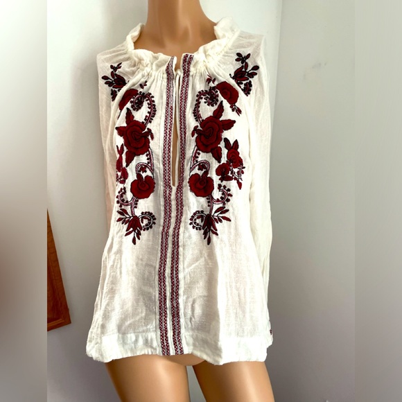 Free People Tops - ☮️RARE✌️Embroidered gauze Free People bohemian blouse hippie vintage love chil…